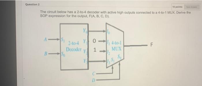 Solved 10 points Question 2 The circuit below has a 2-to-4 | Chegg.com