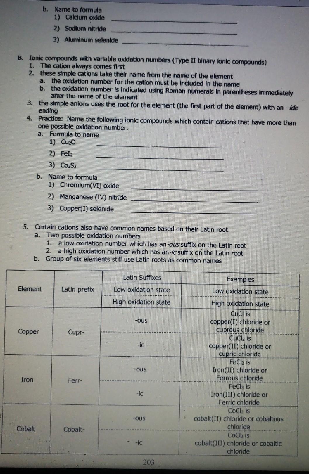 Solved Lab 15 -- Activity Naming Chemical Compounds I. | Chegg.com