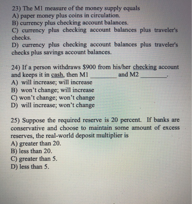 Solved 23) The M1 Measure Of The Money Supply Equals A) | Chegg.com