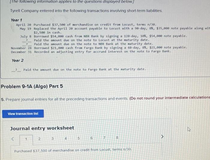 Solved Problem 9-1A (Algo) Short-term notes payable | Chegg.com
