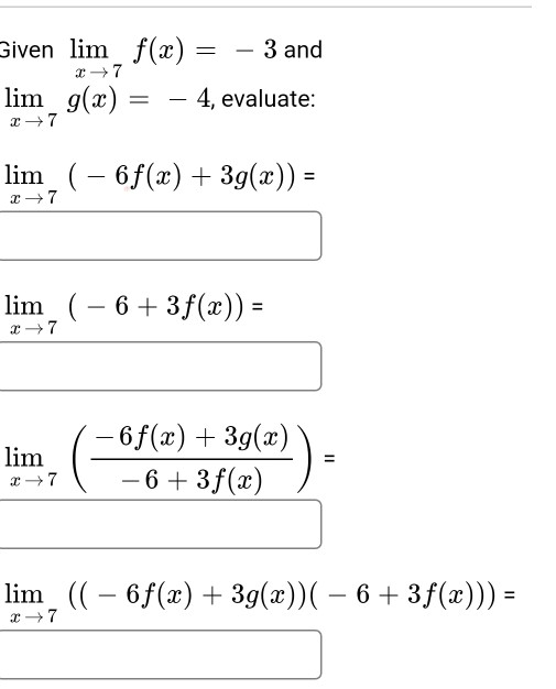 Solved: Evaluate The Limits... Please Show All Work For Th... | Chegg.com