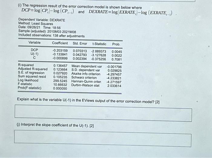 (i) The regression result of the error correction | Chegg.com
