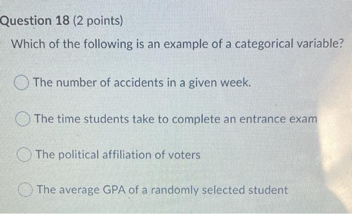 Solved Question 18 (2 points) Which of the following is an | Chegg.com