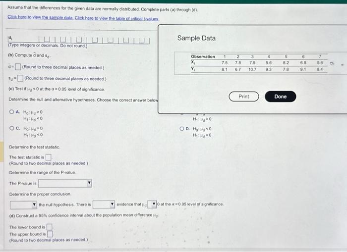 Solved Assume that the differences for the given data are | Chegg.com