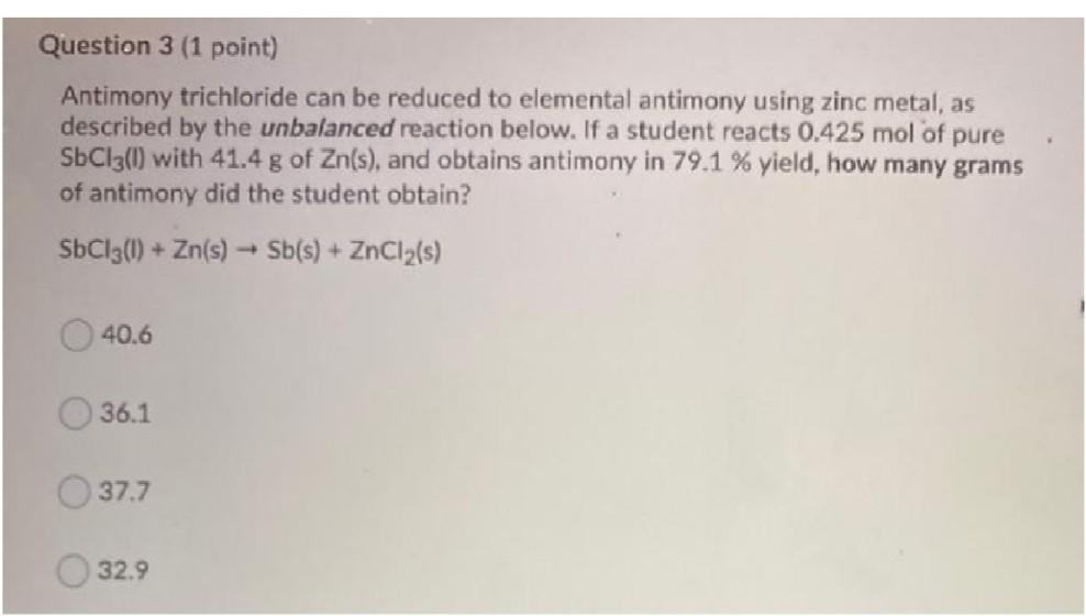 Solved Question 3 1 Point Antimony Trichloride Can Be