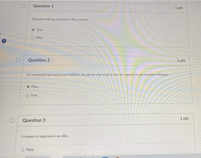 Solved D Question 1 1 pts The party making a promise is the | Chegg.com