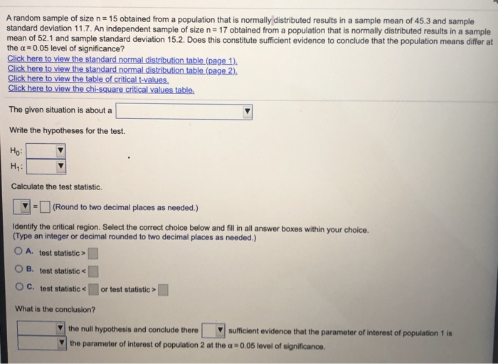 Solved A random sample of size n = 15 obtained from a | Chegg.com