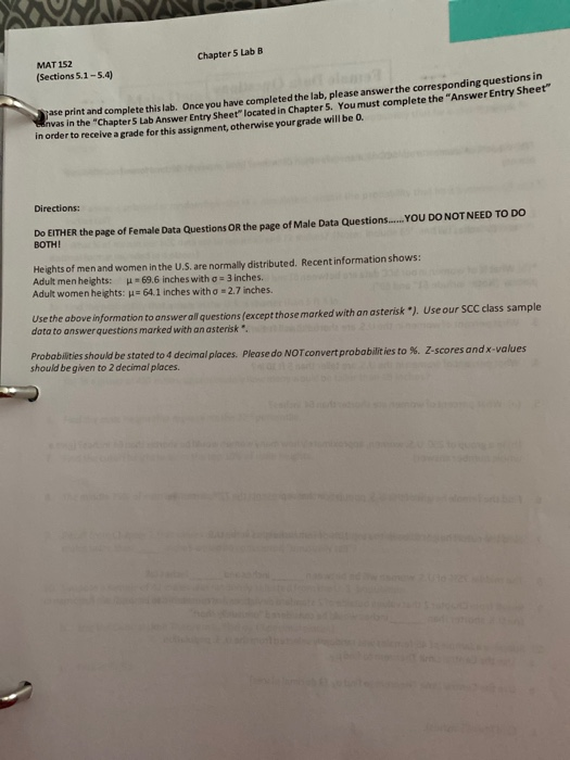 Solved Chapter 5 Lab B MAT 152 (Sections 5.1 -5.4) ase print | Chegg.com