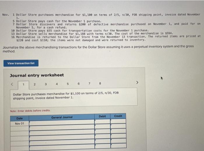 Solved Nov. 1 Dollar Store purchases merchandise for 1,100