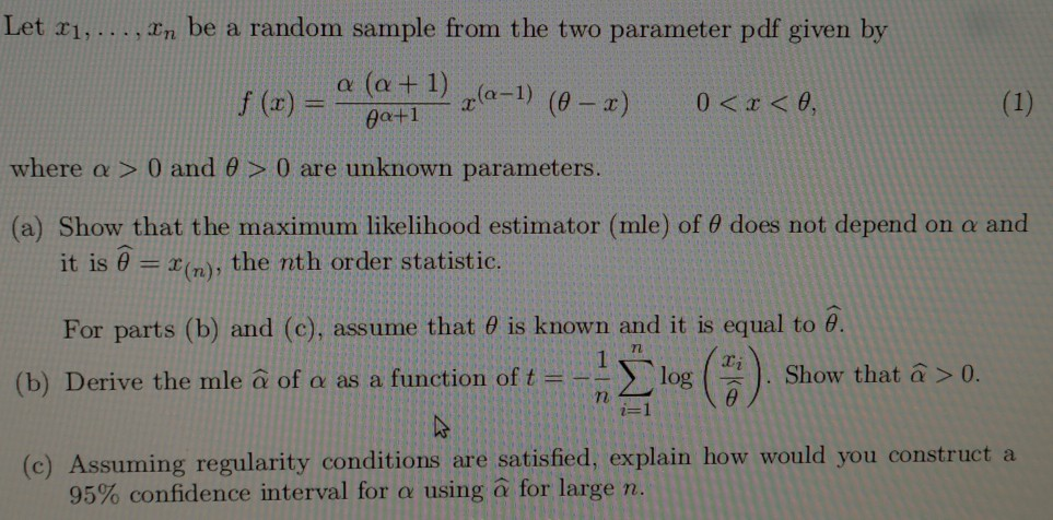 Solved Let X1 In Be A Random Sample From The Two Par Chegg Com