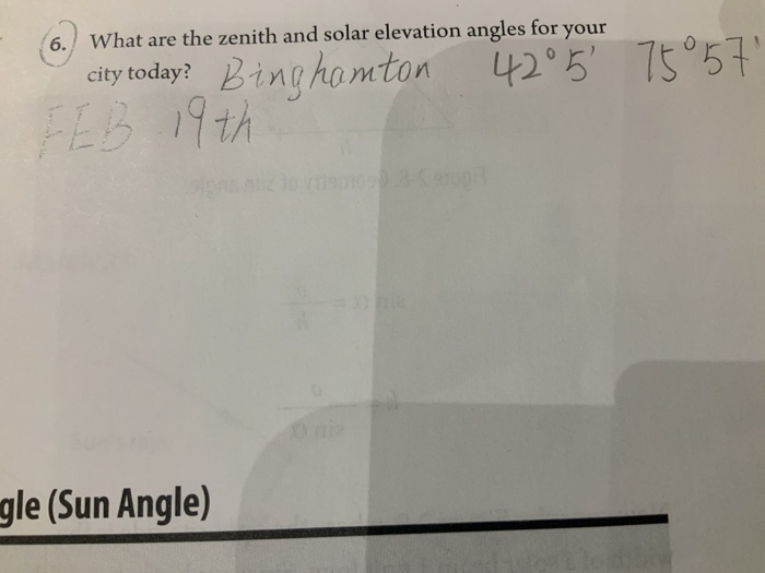 Solved what is the zenith and solar elevation angles for | Chegg.com