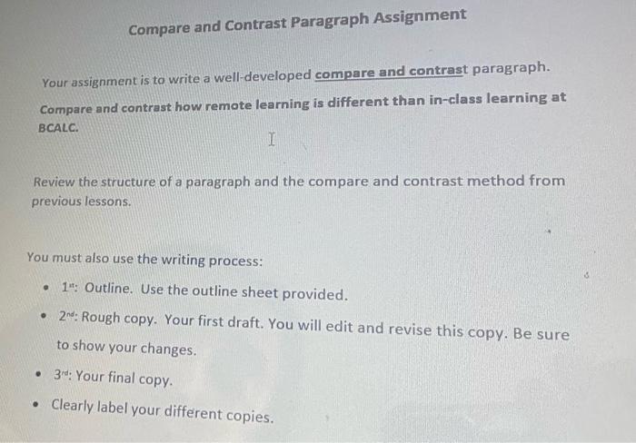 Solved Compare and Contrast Paragraph Assignment Your | Chegg.com