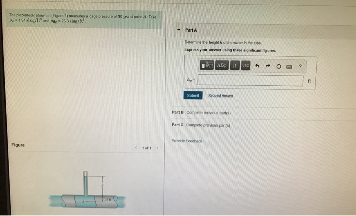 Solved The piezometer shown in Figure 1) measures a gage | Chegg.com