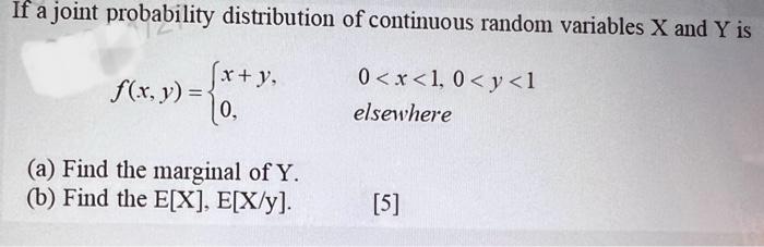 Solved If a joint probability distribution of continuous | Chegg.com