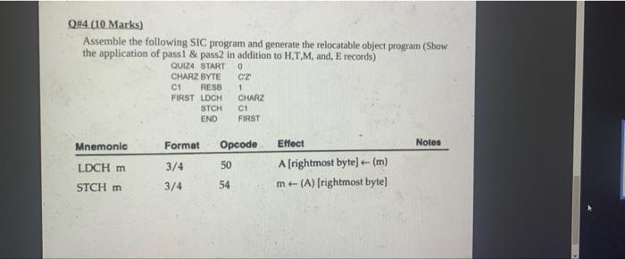 Solved QH4. (10 Marks) Assemble the following SIC program | Chegg.com