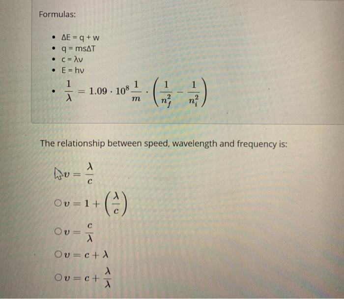 Solved Formulas Ae Q W Q Msat C Av E H Chegg Com