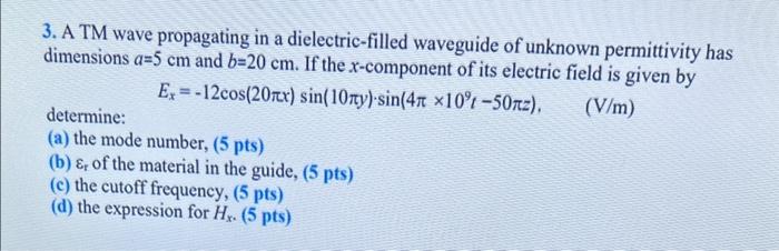 Solved 3. A TM wave propagating in a dielectric-filled | Chegg.com