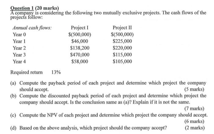 Solved Question 1 (20 marks) A company is considering the | Chegg.com