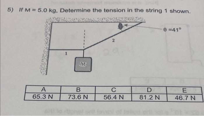 Solved 5) If M=5.0 kg, Determine the tension in the string 1 | Chegg.com