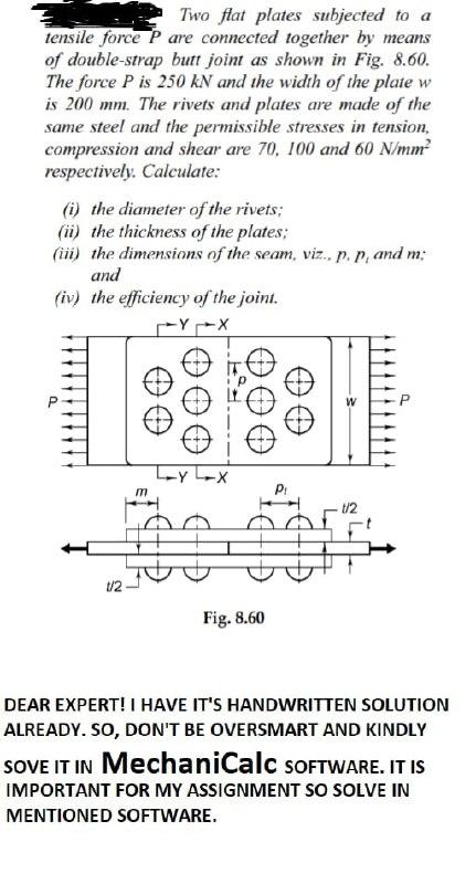 Solved Two flat plates subjected to a tensile force are | Chegg.com
