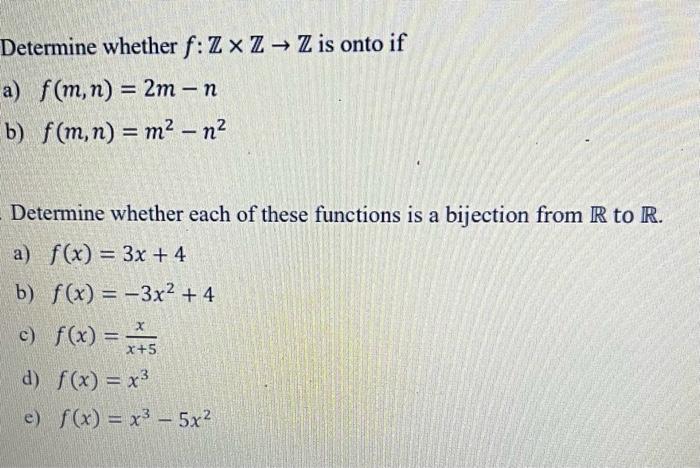 Solved Determine Whether F Z×z→z Is Onto If A F M N 2m−n