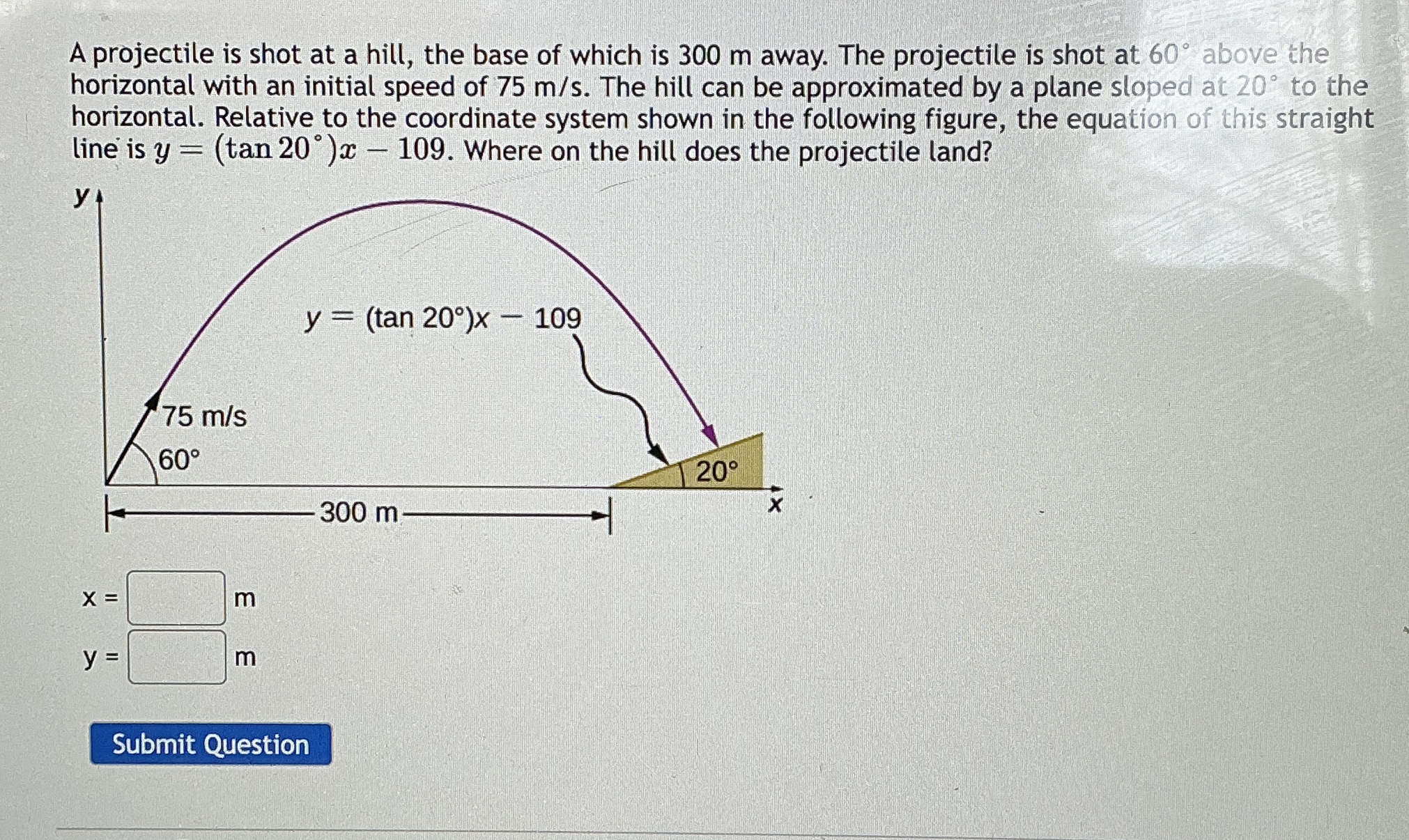 Solved A projectile is shot at a hill, the base of which is | Chegg.com