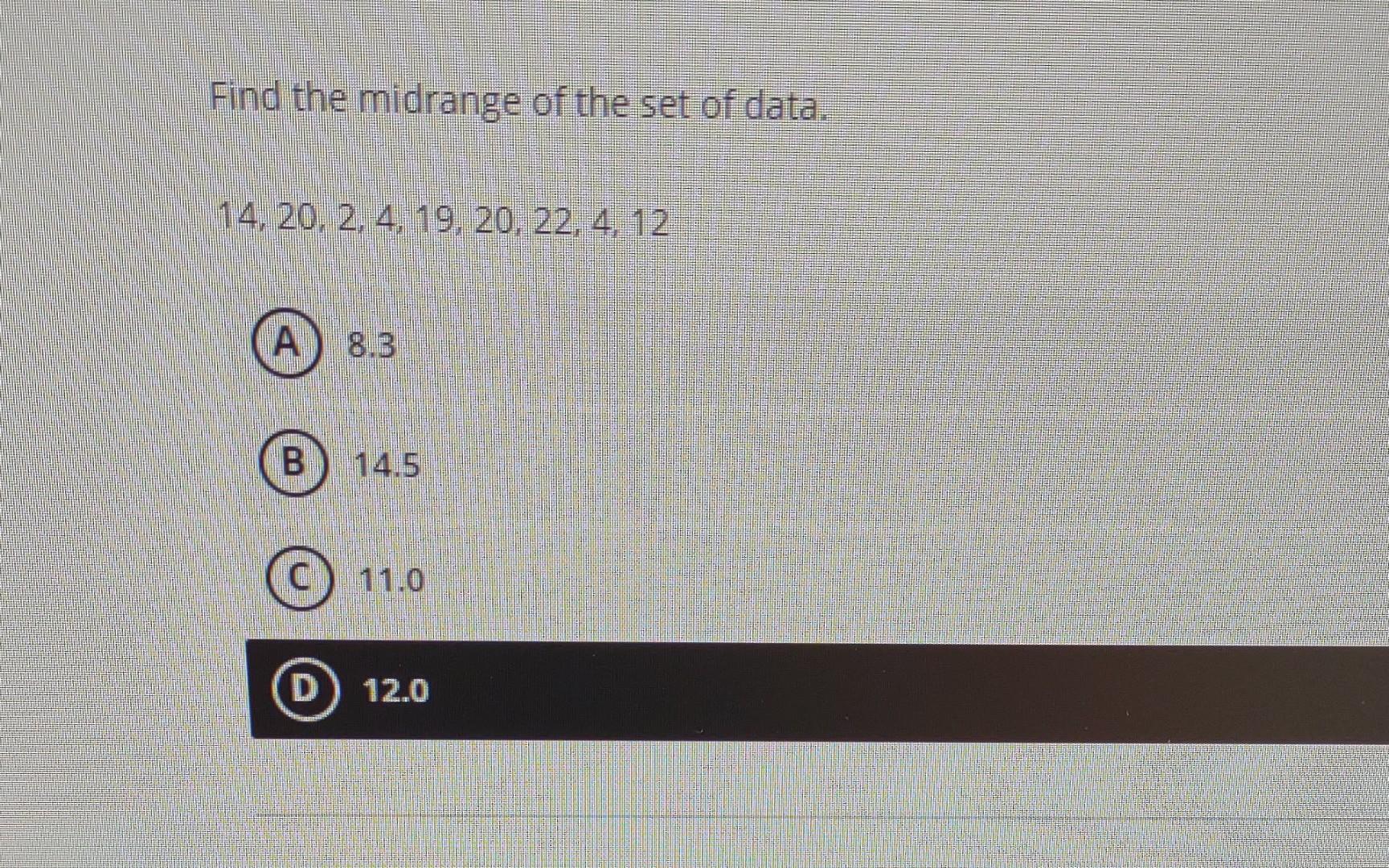 Solved Find the midrange of the set of data. | Chegg.com
