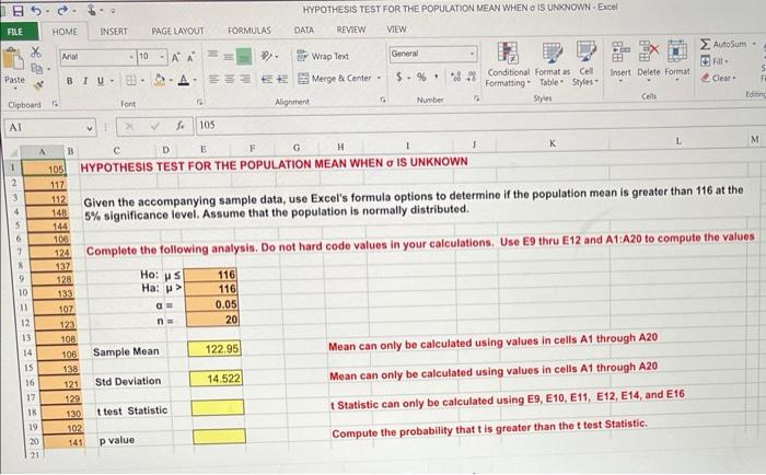 Solved Given the accompanying sample data, use Excel's | Chegg.com