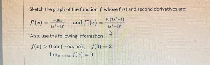 Solved Sketch the graph of the function f whose first and | Chegg.com
