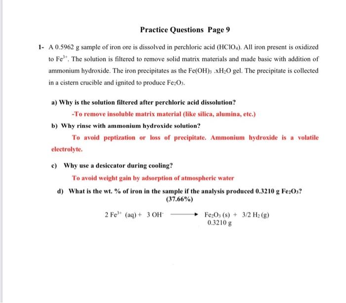 Solved Practice Questions Page 9. 1- A 0.5962 g sample of | Chegg.com