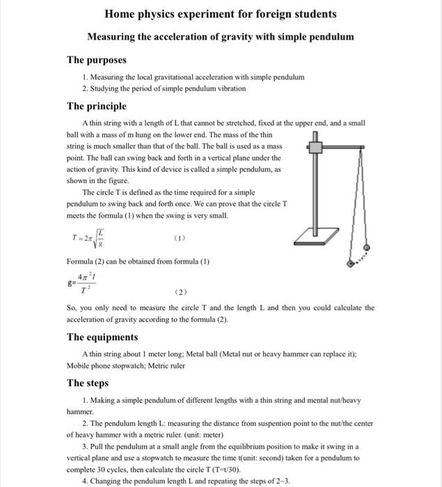 Solved Home physics experiment for foreign students