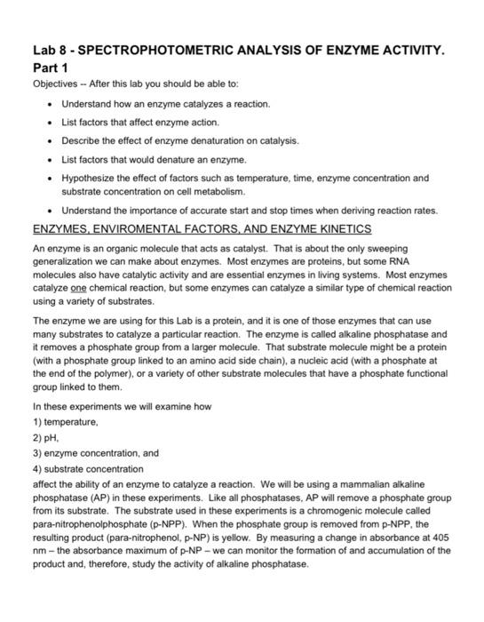 Solved Lab 8 SPECTROPHOTOMETRIC ANALYSIS OF ENZYME
