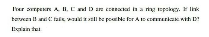 Solved Four Computers A, B, C And D Are Connected In A Ring | Chegg.com