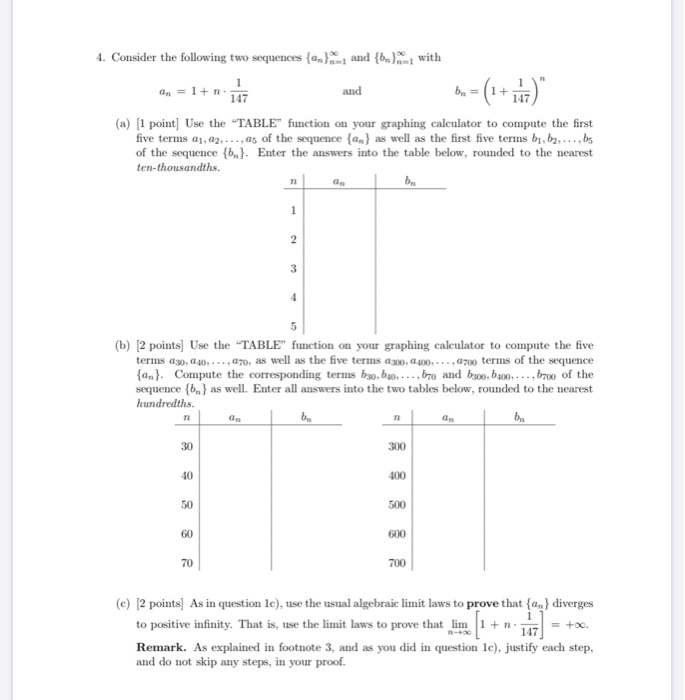 Solved 1 147 4. Consider the following two sequences {a} and | Chegg.com