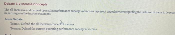 Solved Debate 6-2 Income Concepts The all-inclusive and | Chegg.com