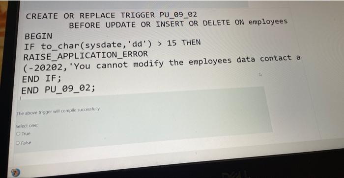 Solved CREATE OR REPLACE TRIGGER PU_ 09 O 02 BEFORE UPDATE | Chegg.com