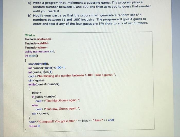 Solved Write a C++ code for "part b" | Chegg.com