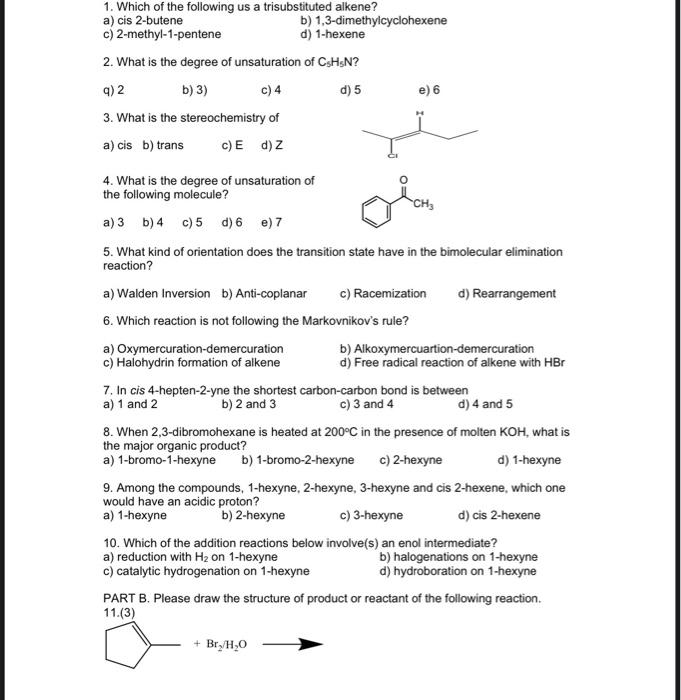 Solved 1. Which of the following us a trisubstituted alkene? | Chegg.com