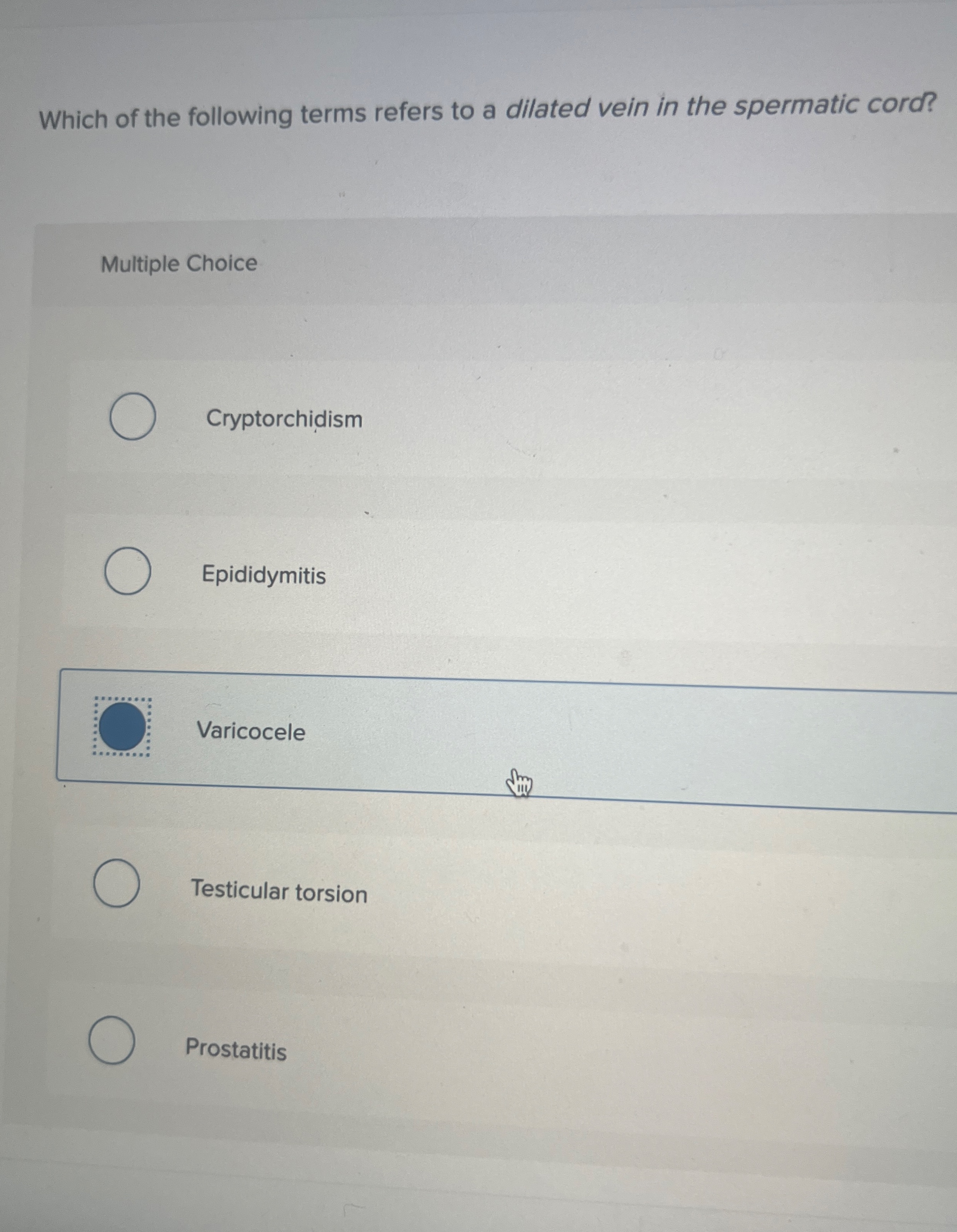 Which of the following terms refers to a dilated vein | Chegg.com