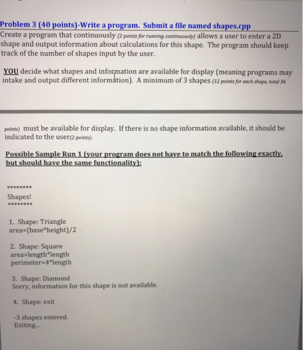 Solved Problem 3 (40 points)-Write a program. Submit a file | Chegg.com