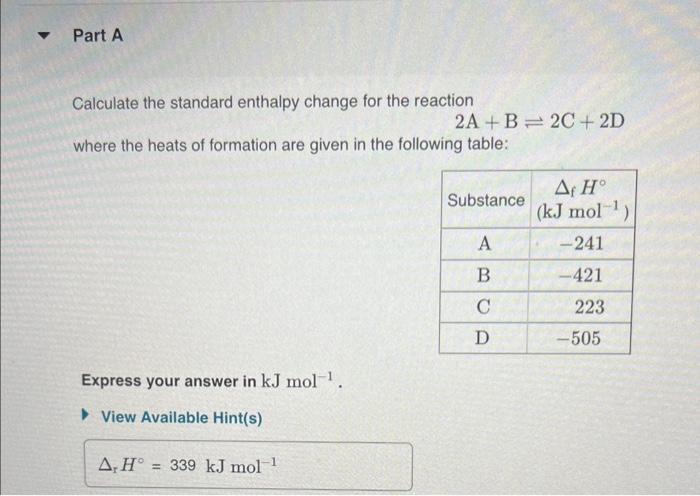 Solved Calculate The Standard Enthalpy Change For The | Chegg.com ...