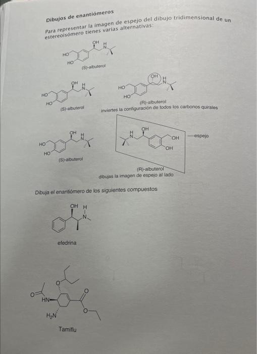 Dibujos de enantiómeros para representar la imagen de espejo del dibujo tridimensional de un estereoisomero tienes varias alt