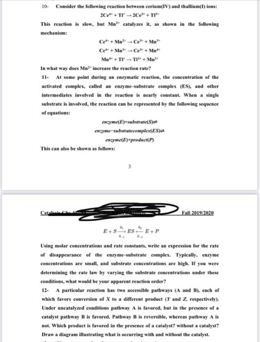 Solved 10. Consider the following reaction between | Chegg.com