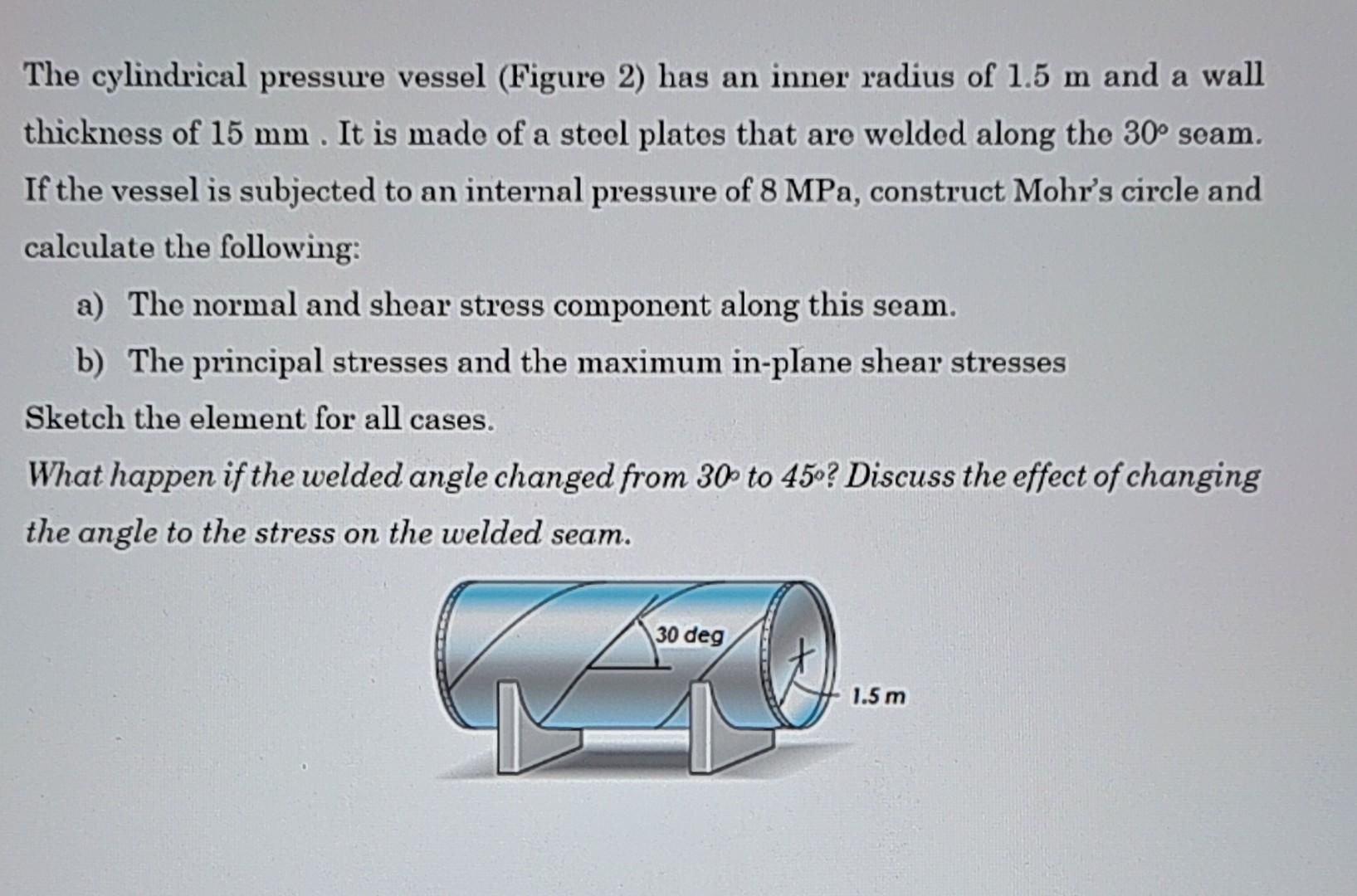Solved The cylindrical pressure vessel (Figure 2) has an | Chegg.com