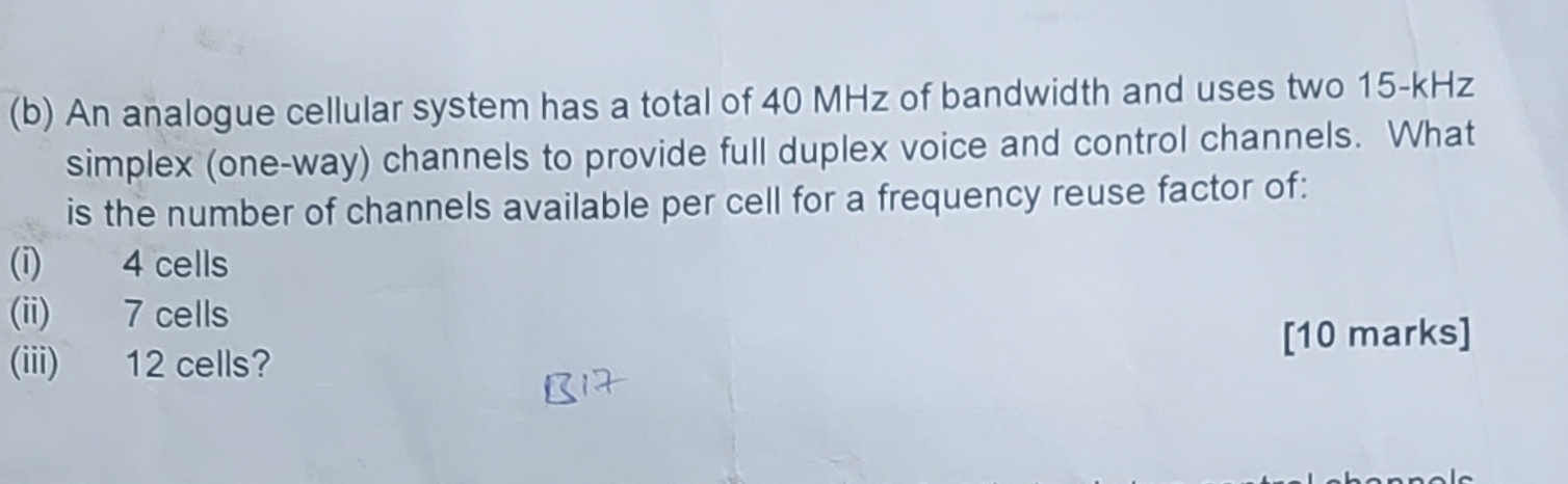 Solved (b) ﻿An analogue cellular system has a total of 40 | Chegg.com