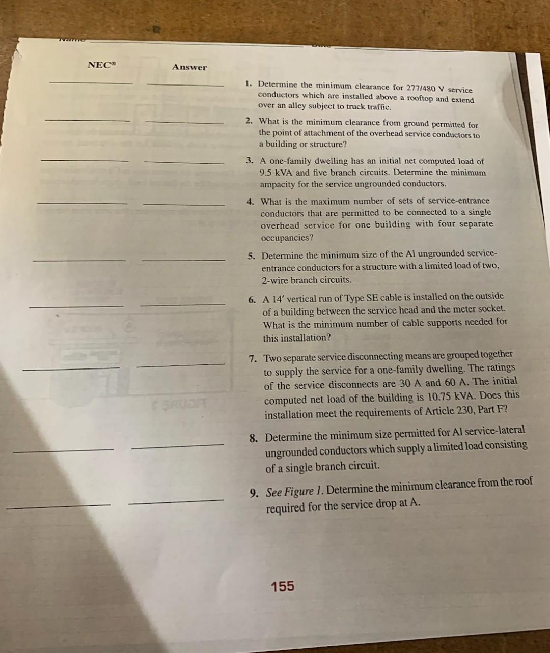 Wame NEC Answer 1. Determine the minimum clearance
