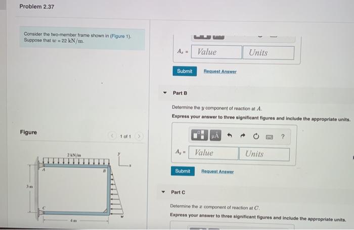 Solved Problem 2.37 Consider the two-member frame shown in | Chegg.com