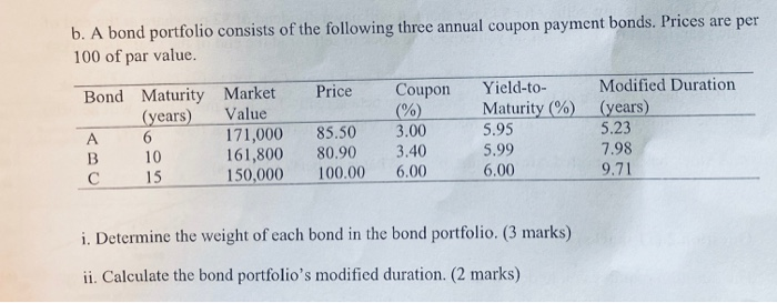 Solved B. A Bond Portfolio Consists Of The Following Three | Chegg.com