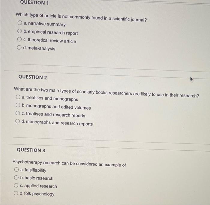 Solved QUESTION 1 Which Type Of Article Is Not Commonly Chegg