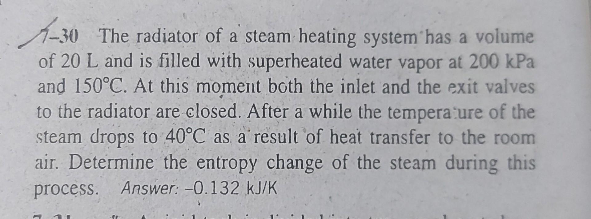Solved A-30 The radiator of a steam heating system has a | Chegg.com